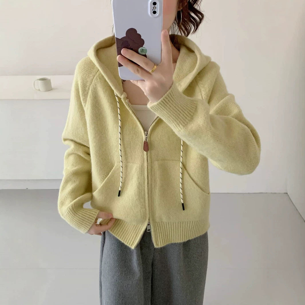 Hooded short cardigan sweater