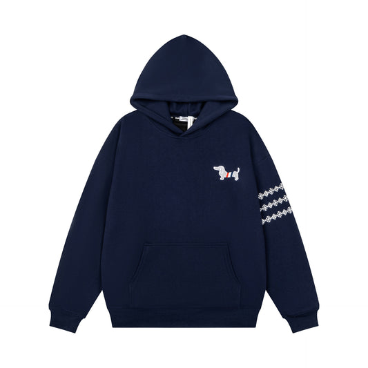 Dachshund Terry Embroidery Drop Shoulder Oversized Vintage Casual Men's Unisex Pullover Hoodie