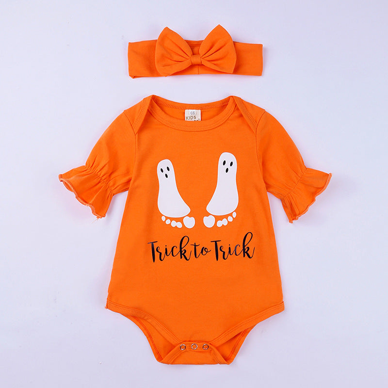 Halloween Cartoon Baby Romper Onesie for Newborns and Toddlers with Headband Included