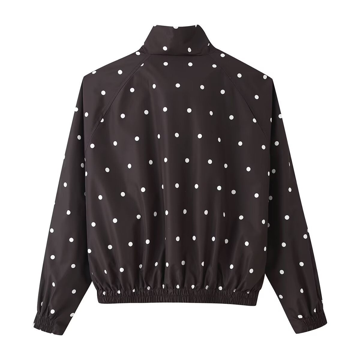 Loose zipper stand up collar polka dot pilot jacket