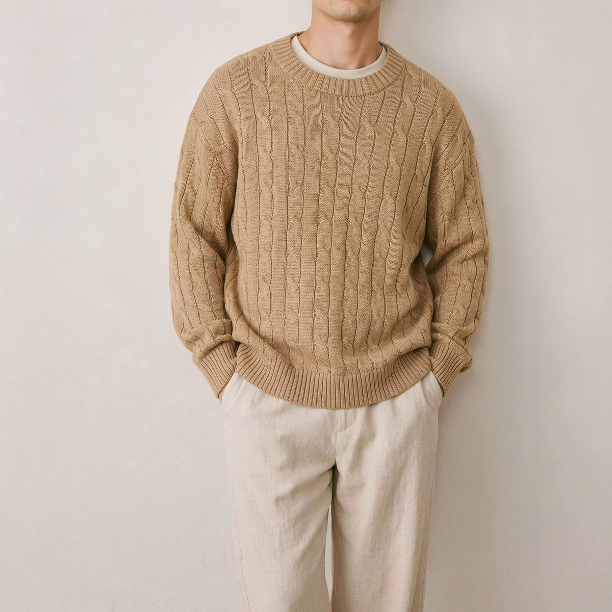 Round neck long sleeved sweater