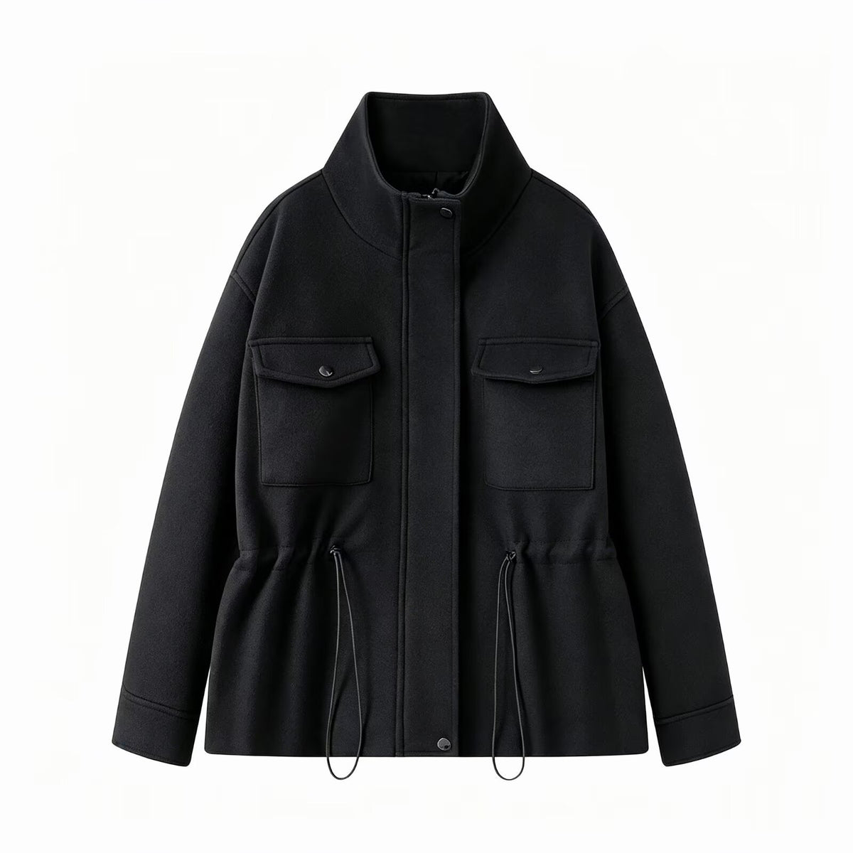 Zipper stand up collar adjustable waist jacket