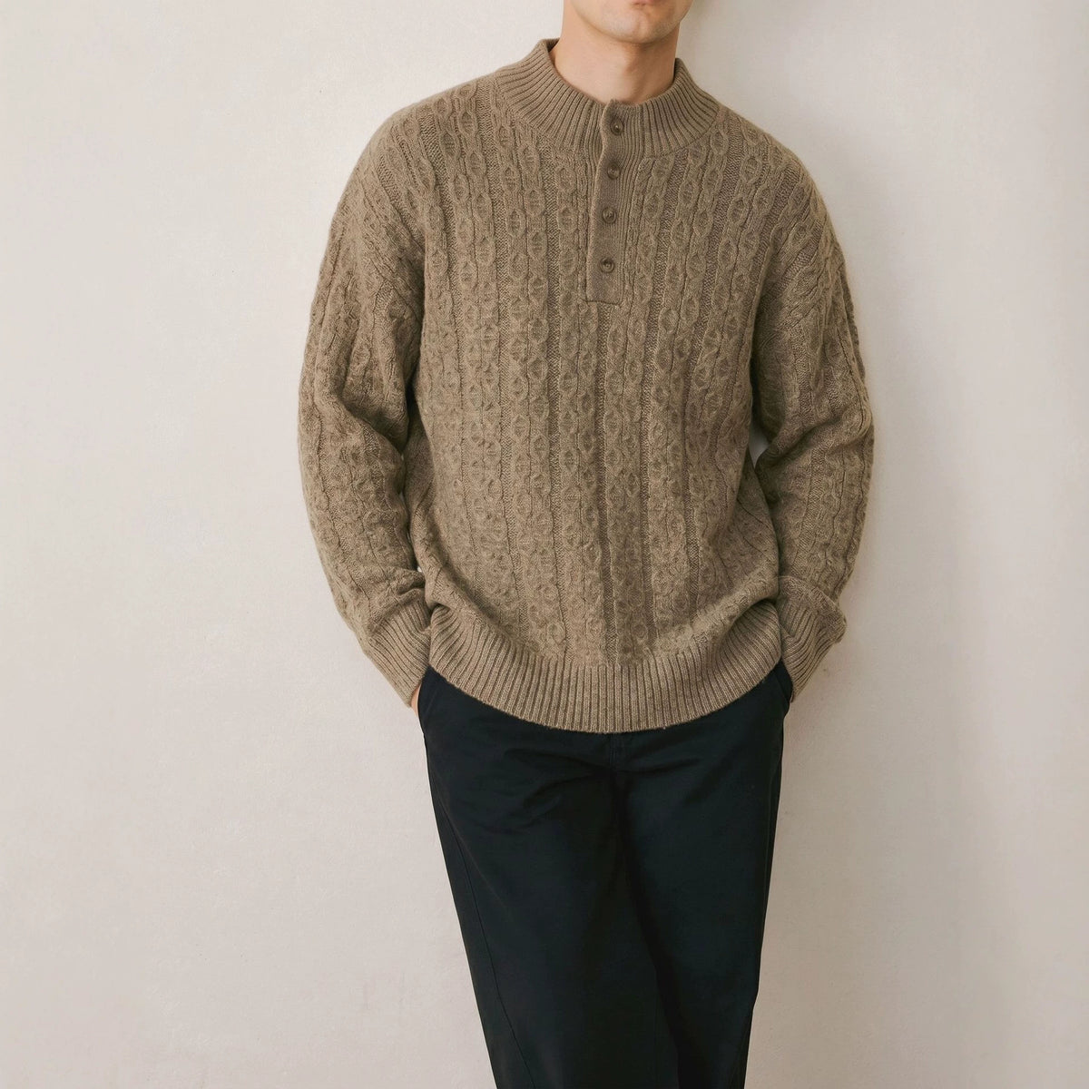 Half open button long sleeved sweater