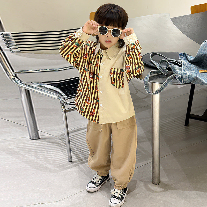 Boys Autumn Long Sleeve Shirt Pants Two-Piece Set