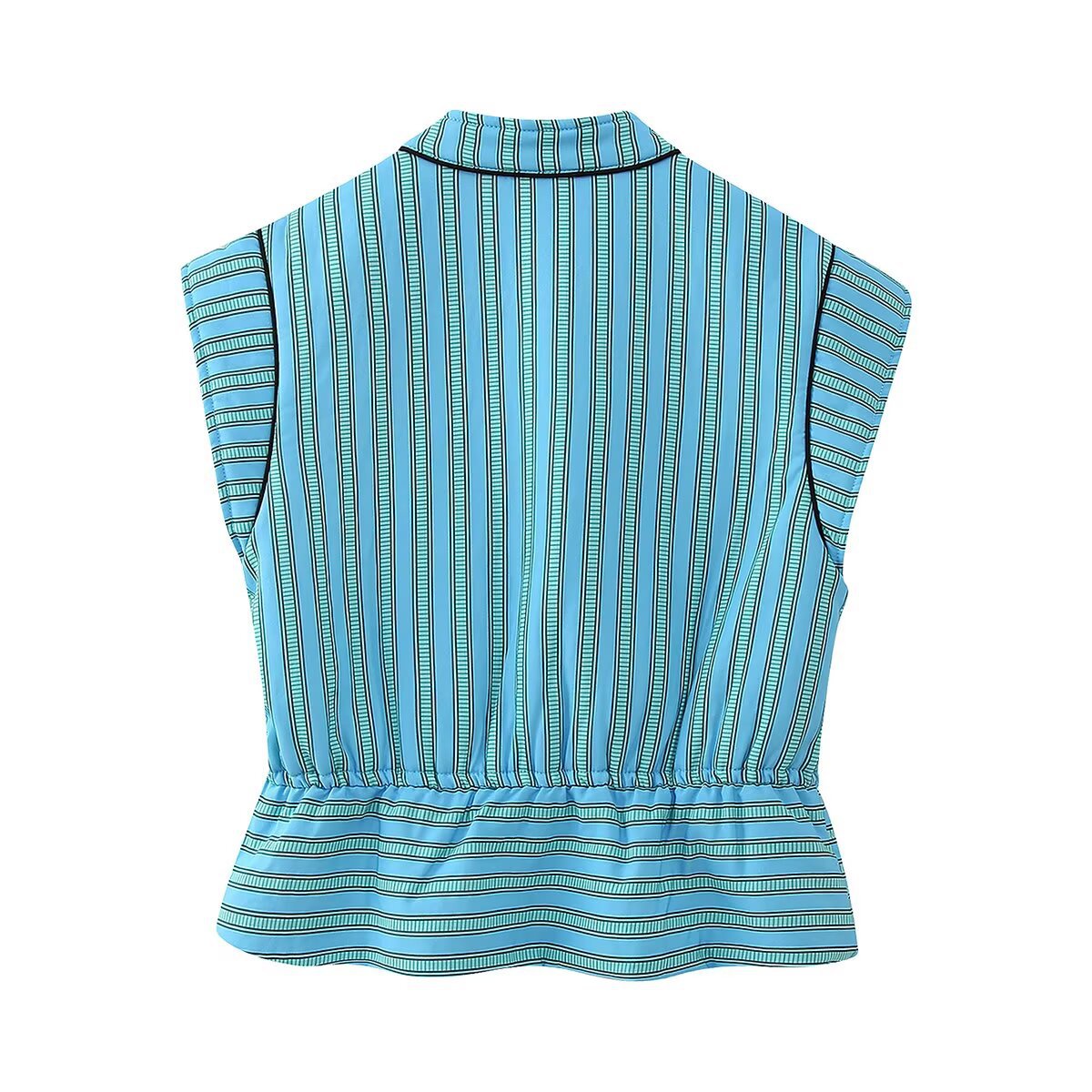 Single row buckle trimmed striped cotton vest for women