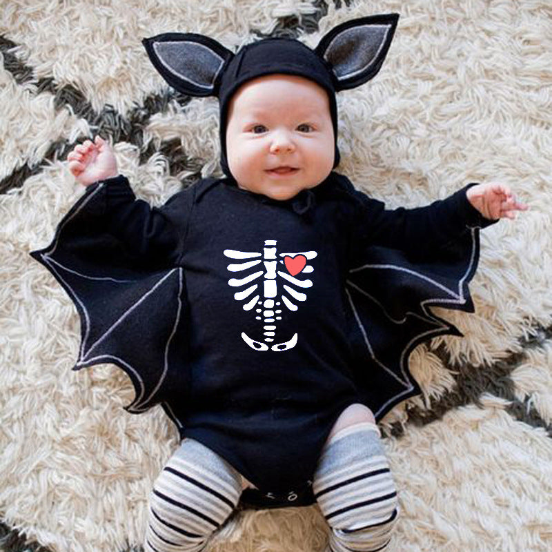 Halloween Kids' Cotton Baby Onesie with Bat Sleeves for Boys and Girls, Triangular Design, Drop Shipping