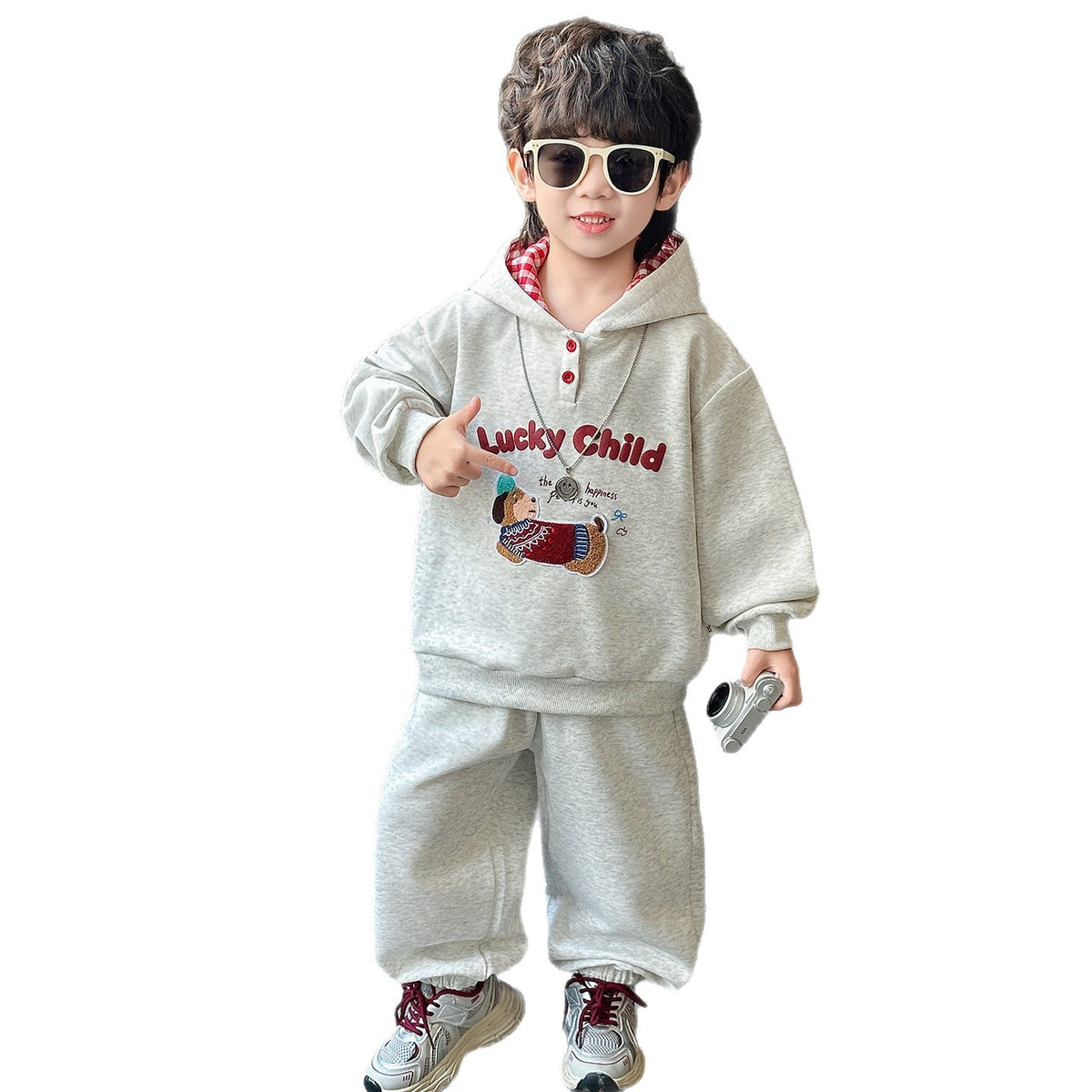 Boys Autumn Hooded Sweatshirt Set  Sporty Two-Piece Outfit