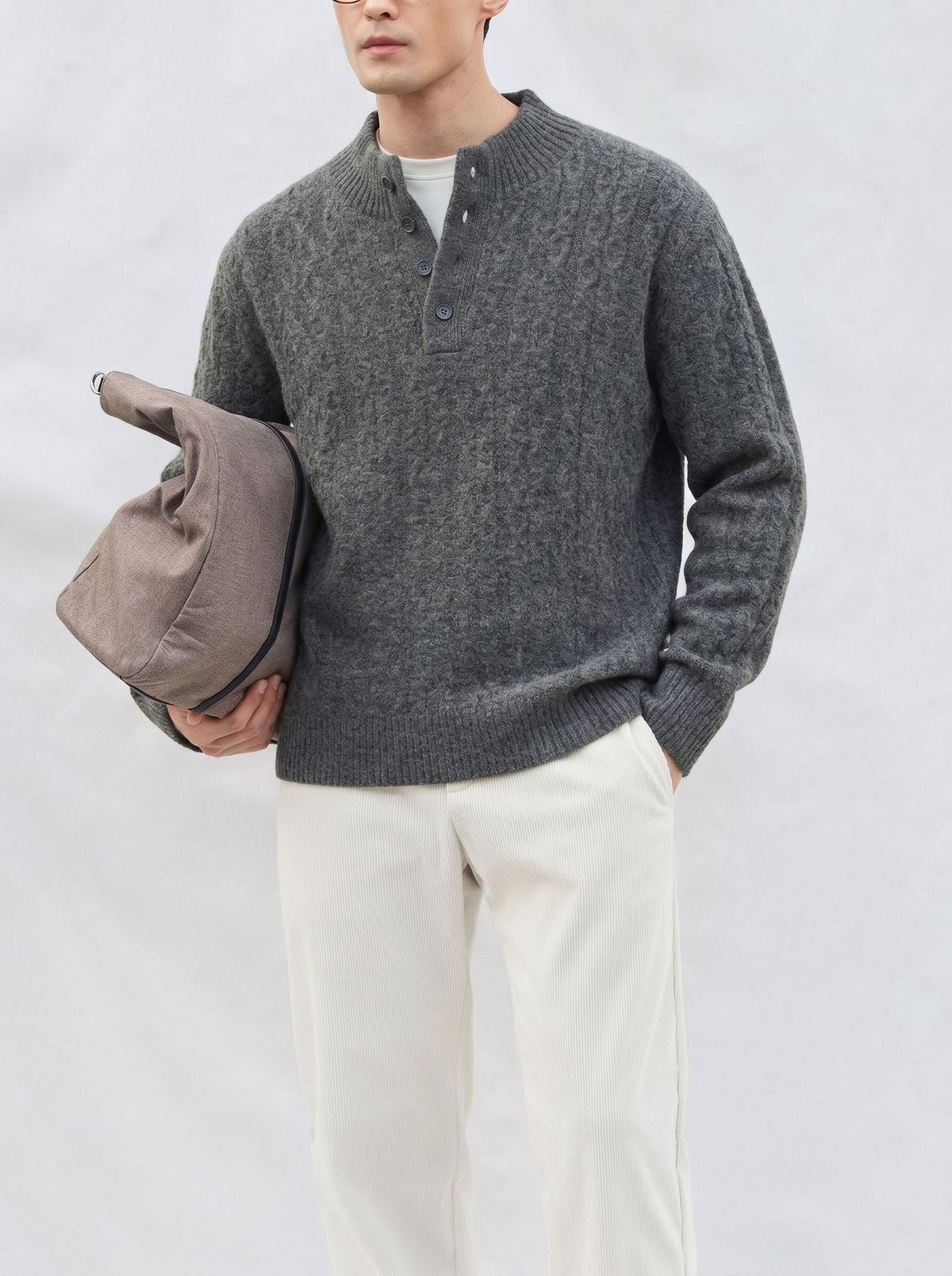 Half open button long sleeved sweater