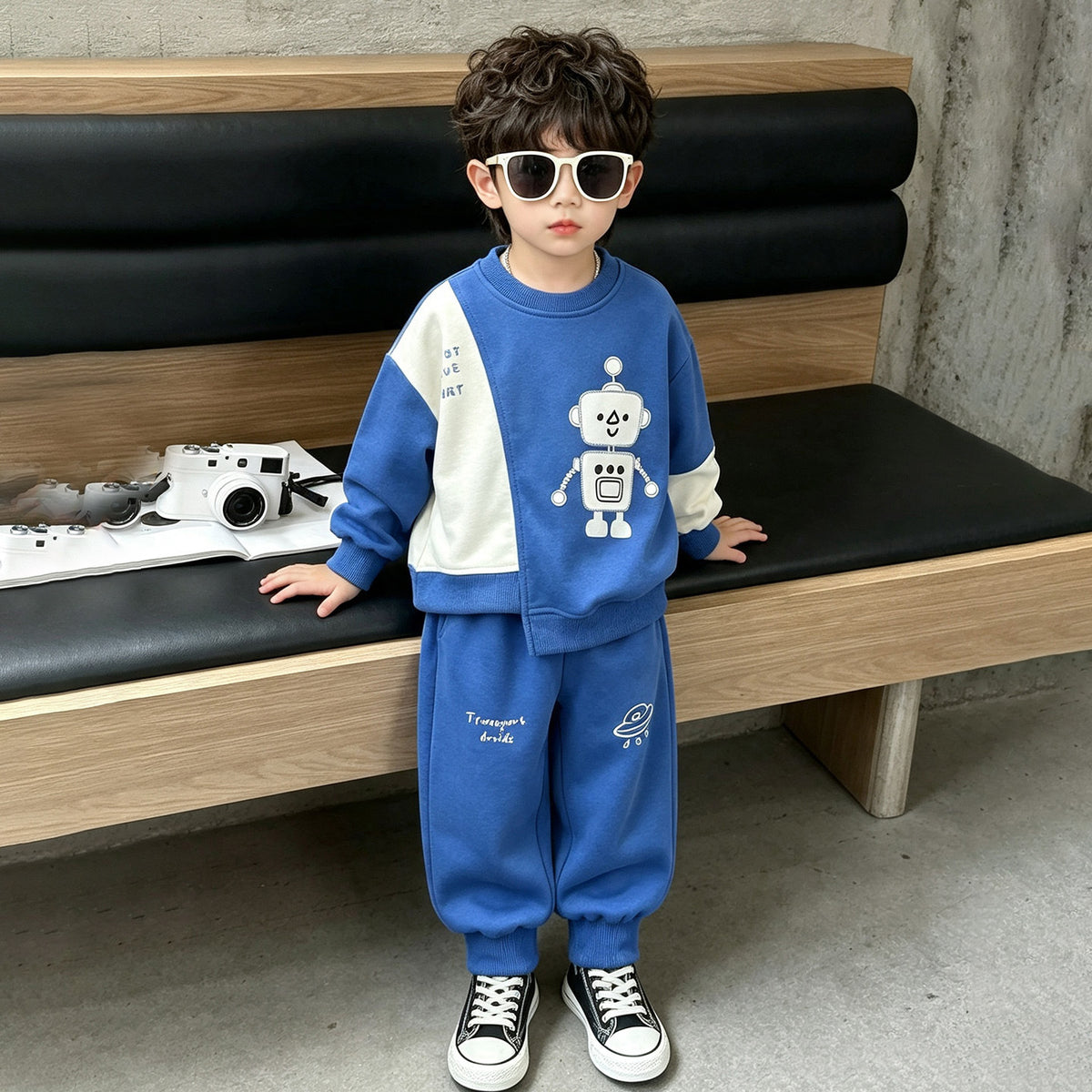 Boys' Autumn Spring Trendy Cool Sportswear Hoodie Sweatshirt and Pants Two-Piece Set