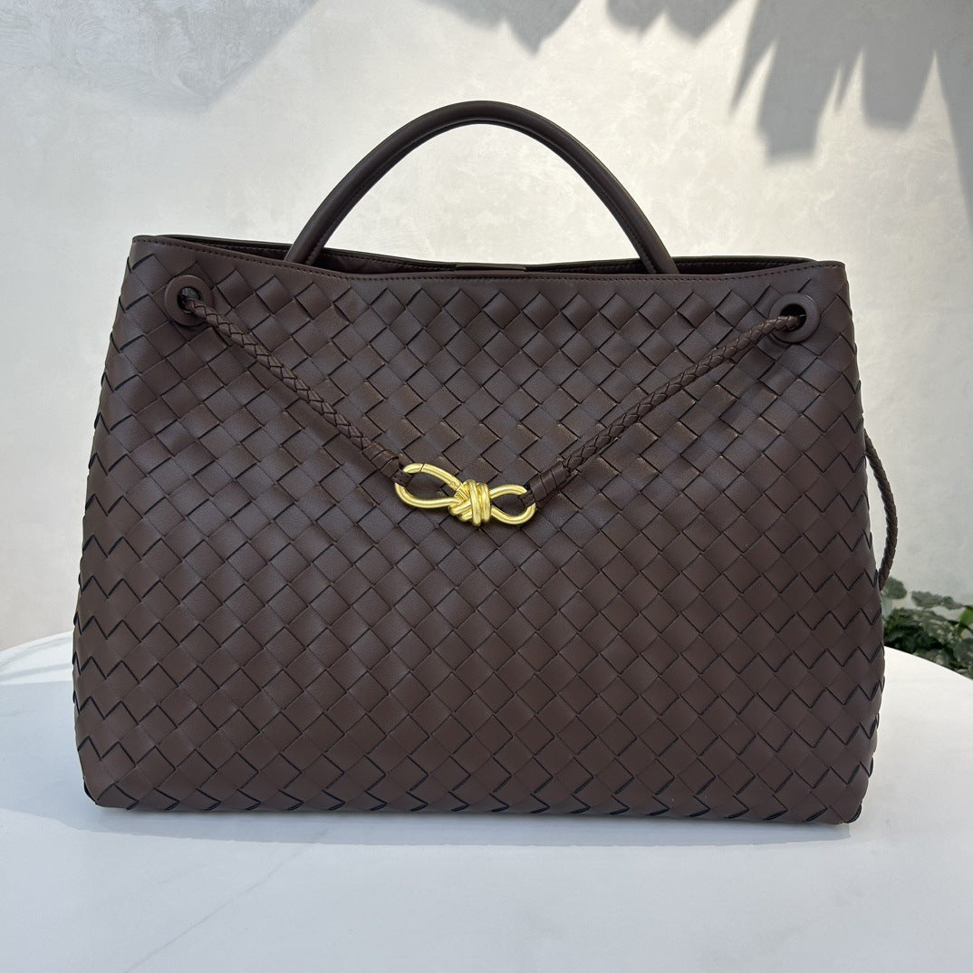 Fashion Genuine Leather Handwoven Large Capacity Tote Bag with Single Shoulder and Crossbody Strap