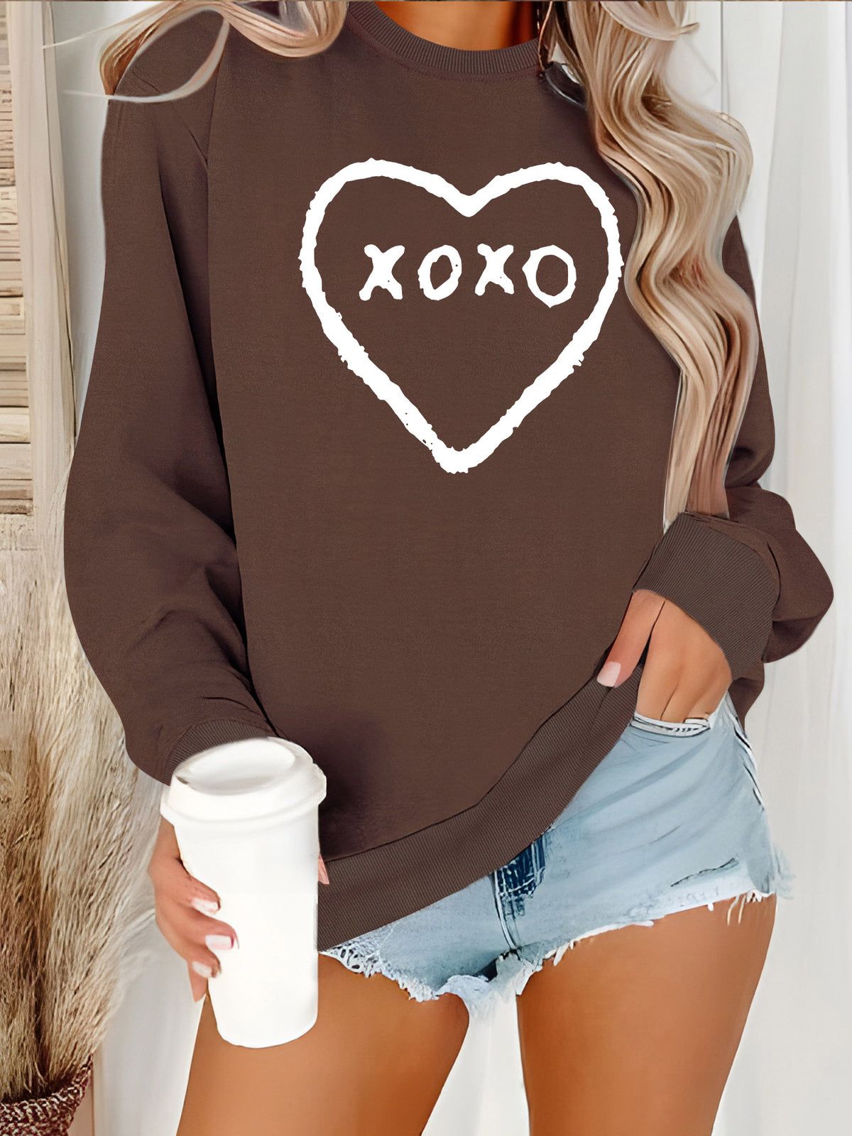 Love printed round neck women's top hoodie