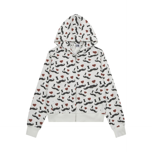 Women's Zip-Up Hoodie Drop Shoulder All-Over Fun Print Sweatshirt Jacket Casual Outerwear