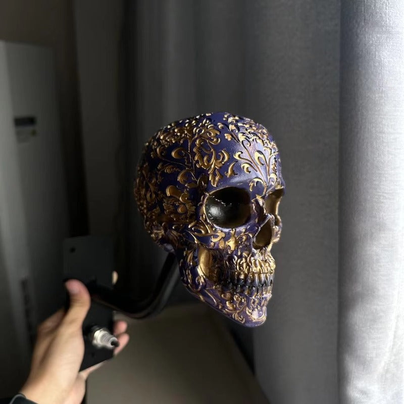 Antique Skeleton Helmet Wall Mount – Resin Motorcycle Helmet Holder, Gothic Bike Decor, Novelty Gear Storage Display Rack