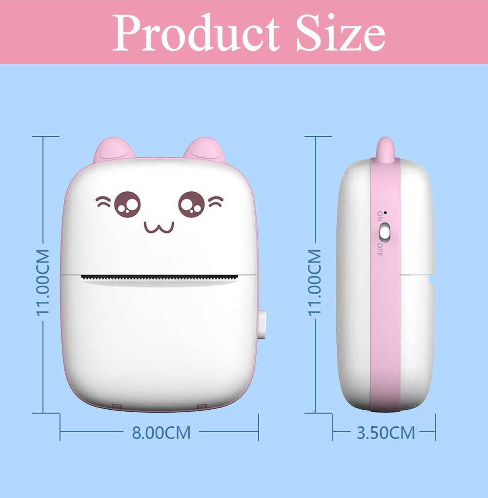 006. Portable MINI Cat Thermal Printer - Print Photos, Labels (58mm Wireless Printing supports Android & IOS)