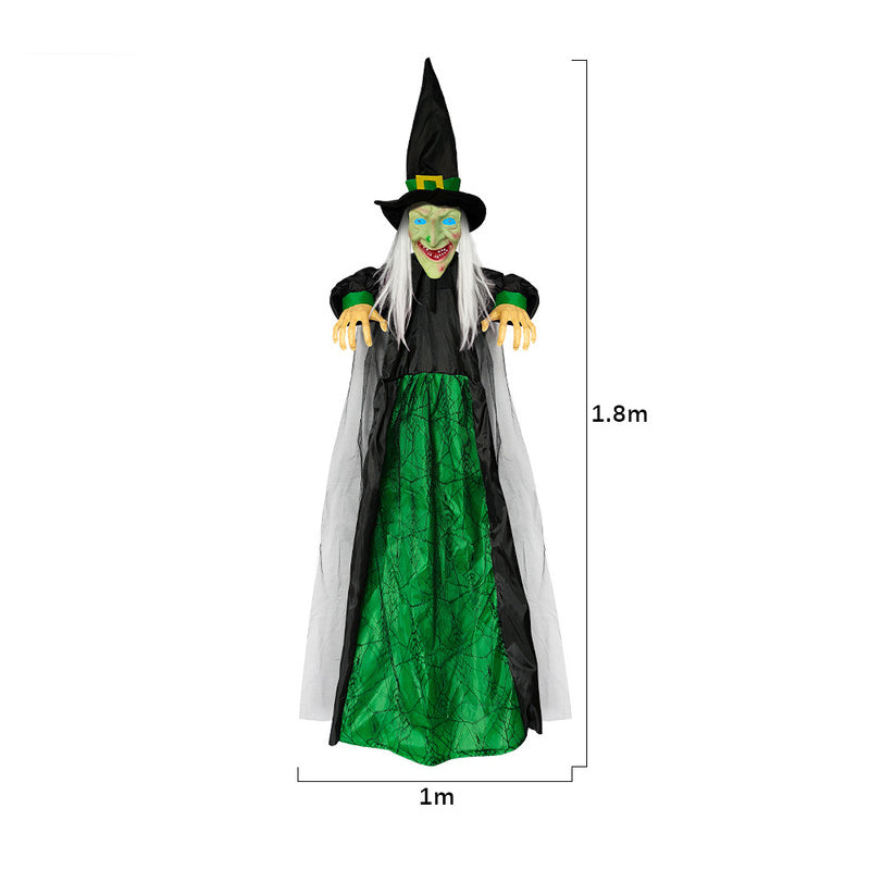 Life Size Talking Witch Decoration – Purple Animatronic Voice-Controlled Glowing Screaming Witch, Halloween Outdoor Spooky Prop