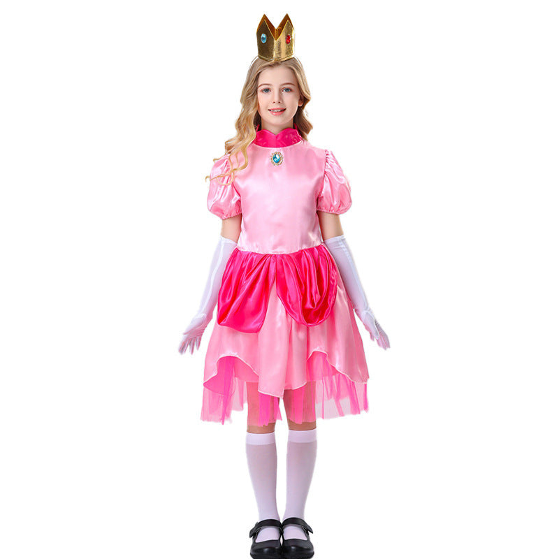 Halloween Kids Pink Princess Dress Costume for Girls Role Play Stage Performance Cosplay Outfit