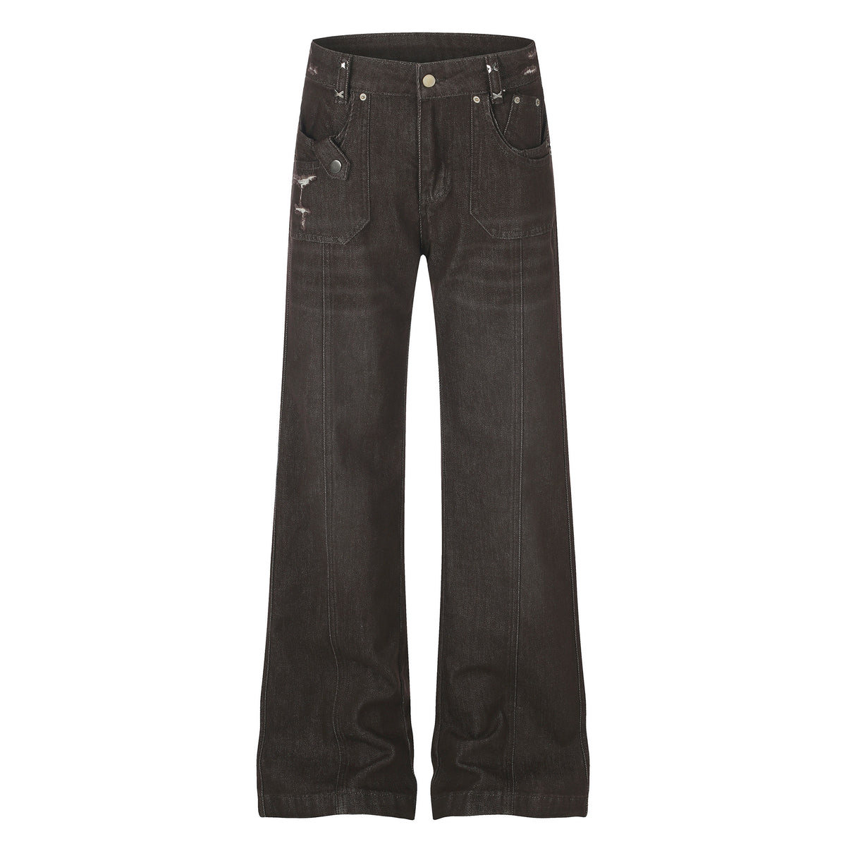 Women's High Street Embroidered Pocket Washed Distressed Cat Whisker Micro Flare Denim Jeans