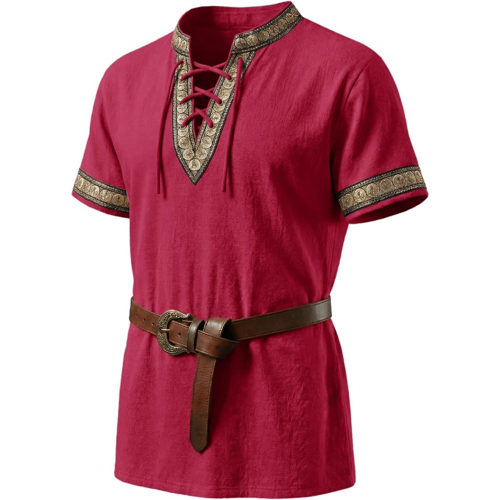 Men's Medieval Pirate Shirt Cotton Tie-up Renaissance Shirt Viking Retro Scottish Halloween Costume
