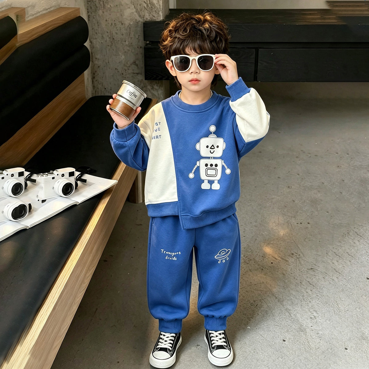 Boys' Autumn Spring Trendy Cool Sportswear Hoodie Sweatshirt and Pants Two-Piece Set