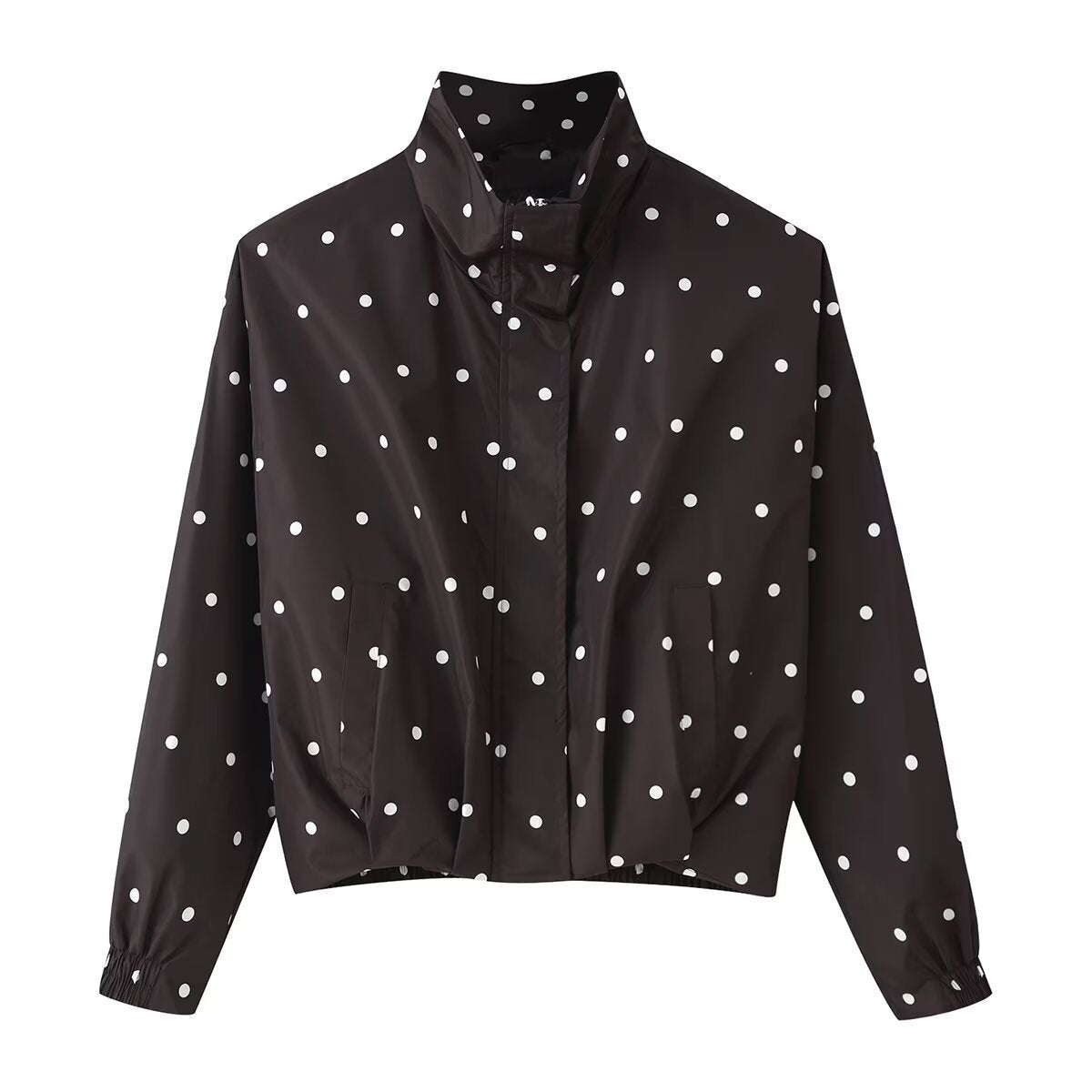 Loose zipper stand up collar polka dot pilot jacket