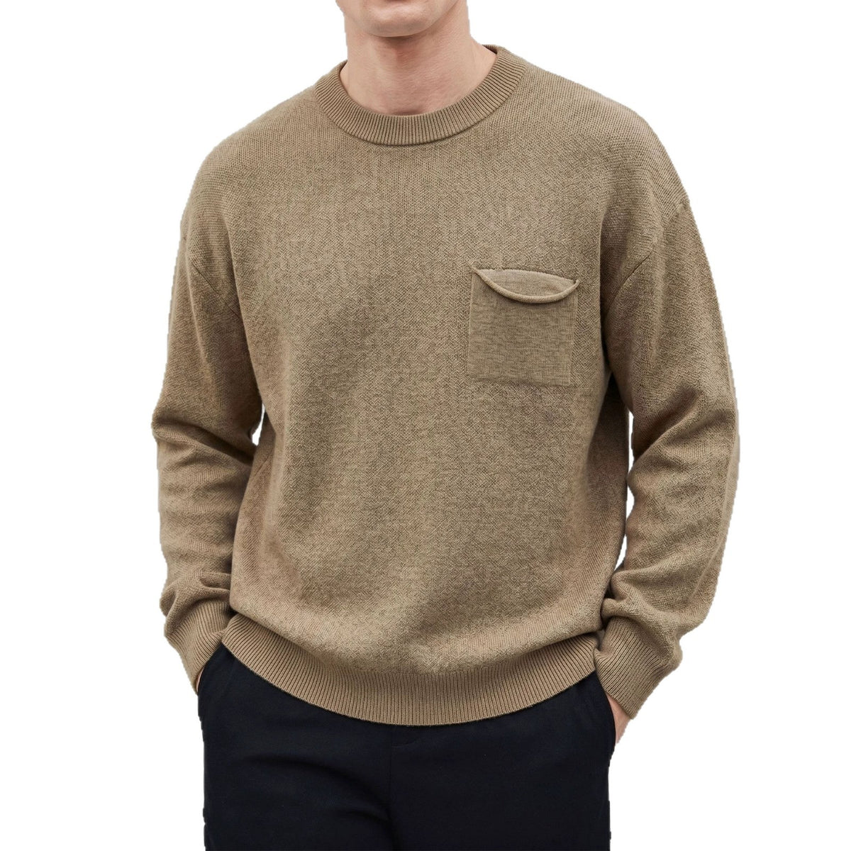 Round neck long sleeved sweater