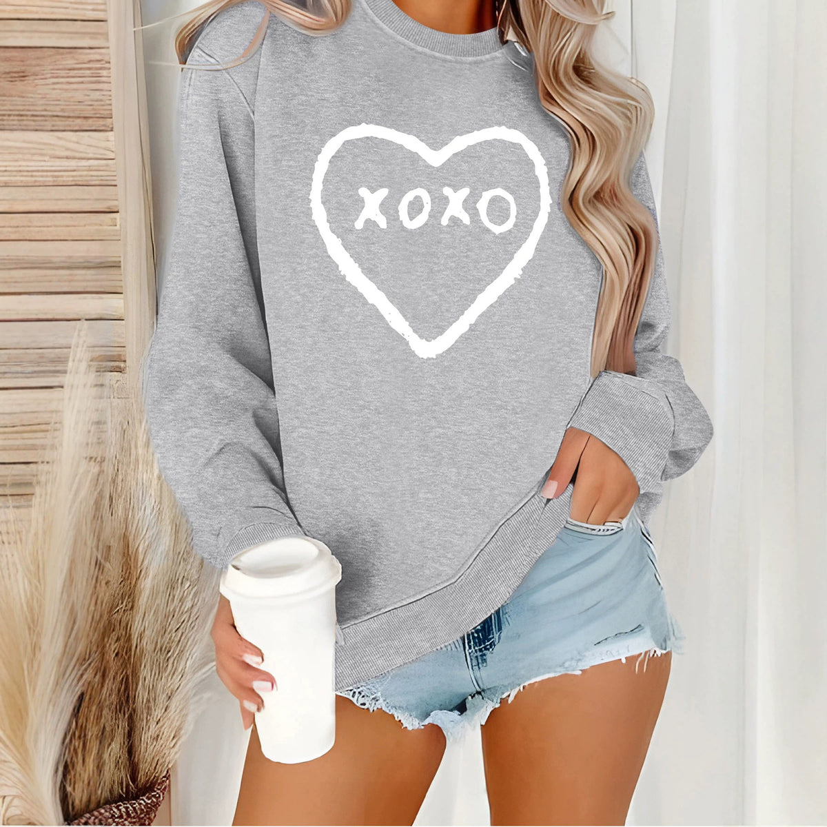 Love printed round neck women's top hoodie