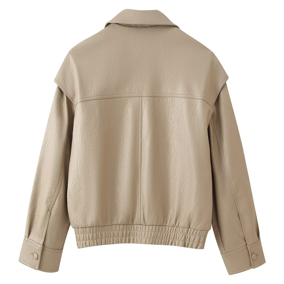 Casual loose double breasted imitation leather jacket