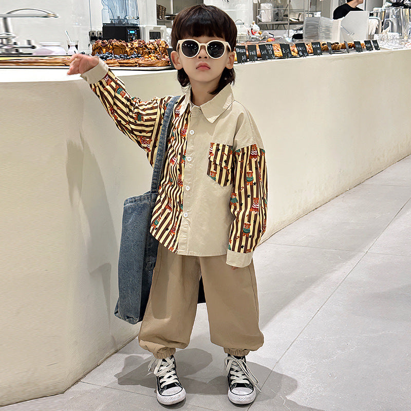 Boys Autumn Long Sleeve Shirt Pants Two-Piece Set