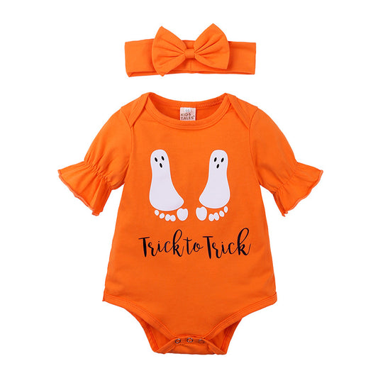 Halloween Cartoon Baby Romper Onesie for Newborns and Toddlers with Headband Included