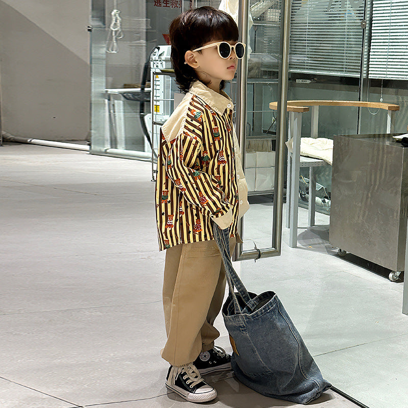 Boys Autumn Long Sleeve Shirt Pants Two-Piece Set