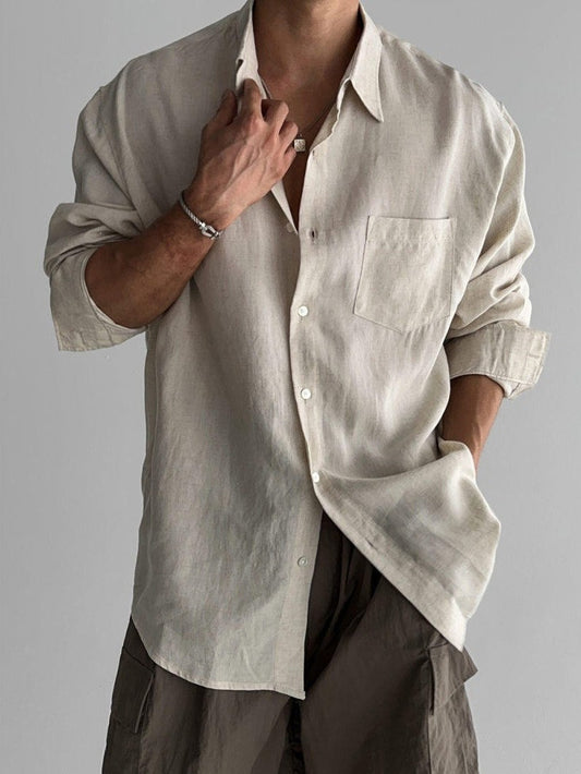 Italian Style Long Sleeve Linen Cotton Blend Business Casual Shirt