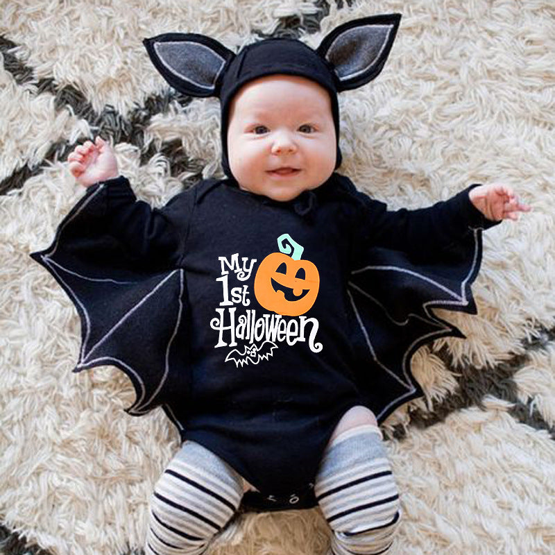 Halloween Kids Costume Long Sleeve Bat Sleeve Design Baby Clothes Unisex Infant Triangular Romper