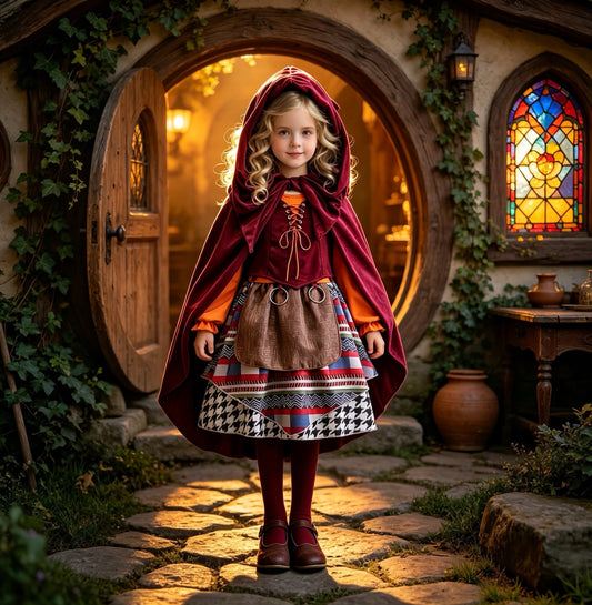 Witchy Style Halloween Children's Costume Performance Dress Medieval Cosplay Little Red Riding Hood Cloak Cape Dress