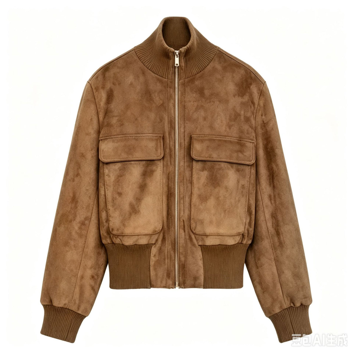 Loose suede pocket stand up collar jacket