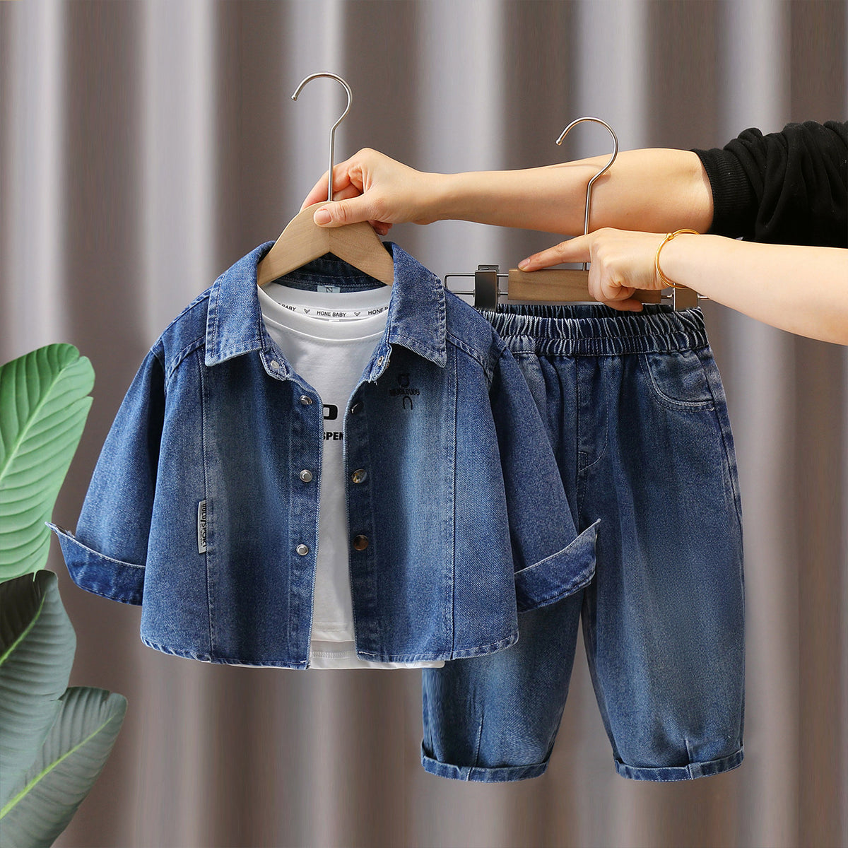 Boys Denim Jacket 3-Piece Set Spring Autumn Long Sleeve Casual Outfit