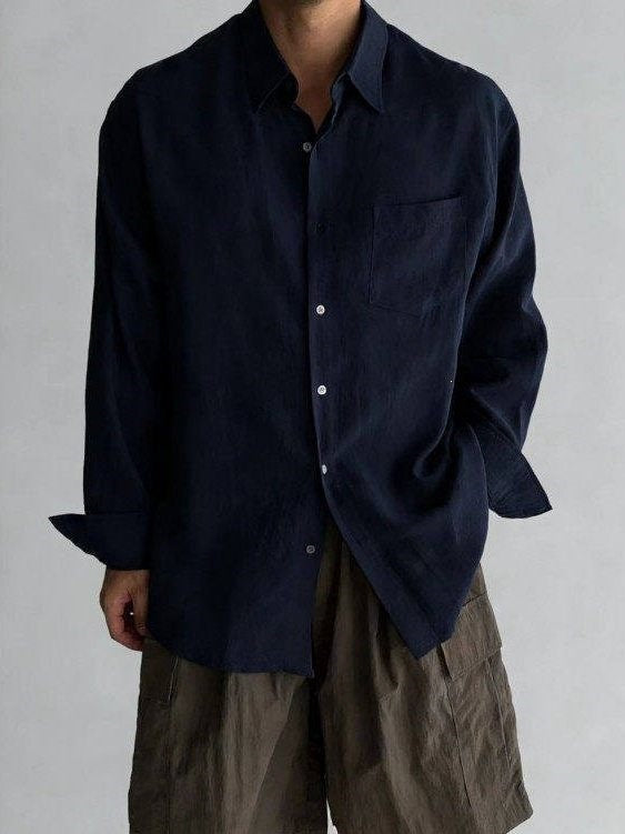 Italian Style Long Sleeve Linen Cotton Blend Business Casual Shirt
