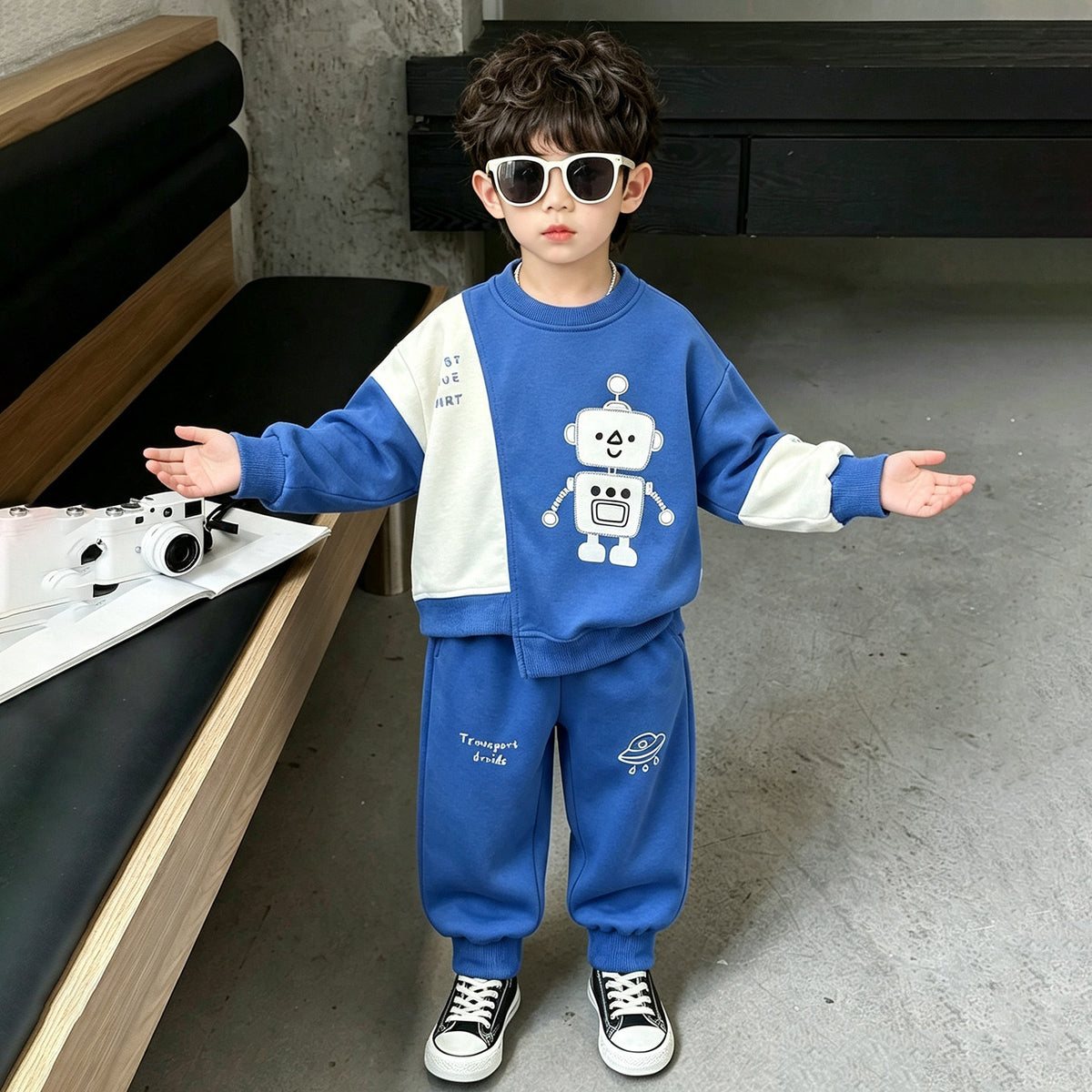 Boys' Autumn Spring Trendy Cool Sportswear Hoodie Sweatshirt and Pants Two-Piece Set