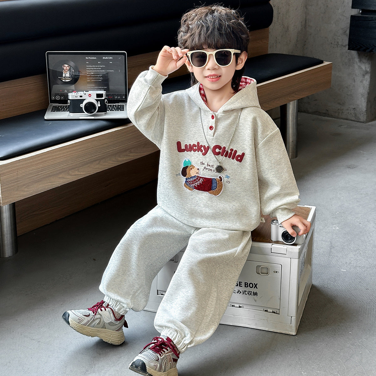 Boys Autumn Hooded Sweatshirt Set  Sporty Two-Piece Outfit