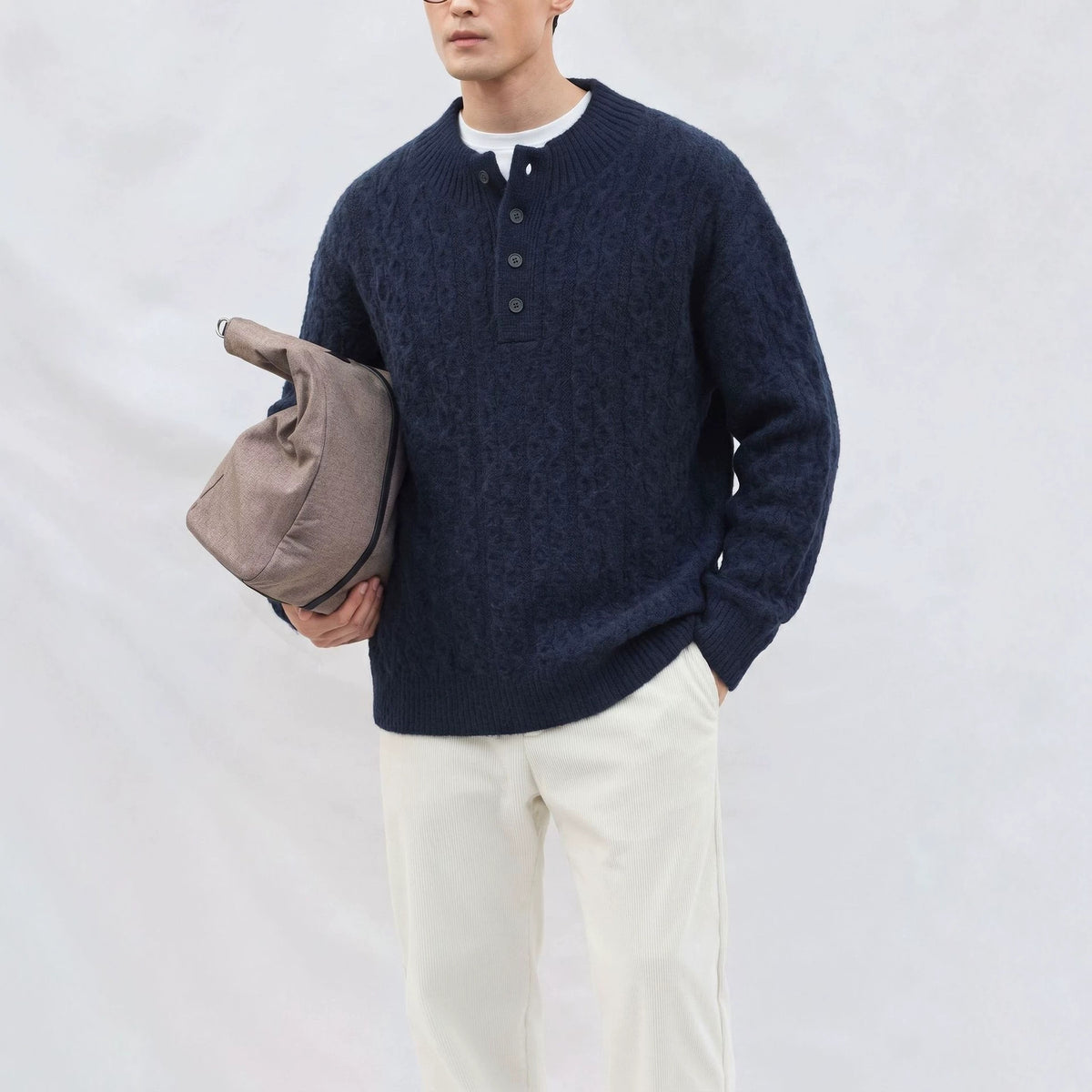 Half open button long sleeved sweater