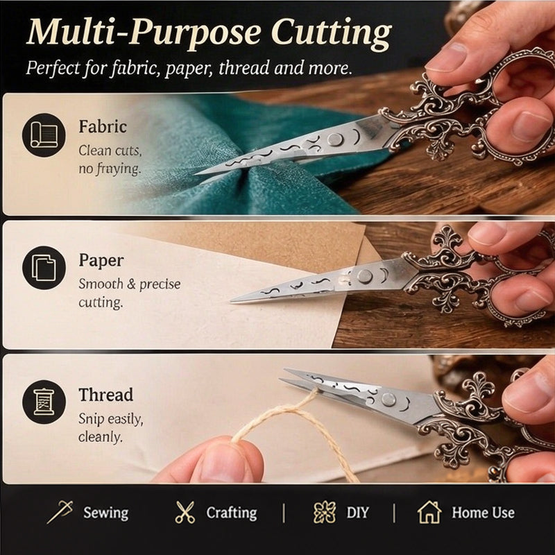European Victorian Carved Scissors – Retro Embroidery Thread Snips, Cross Stitch Scissors, Tea Ceremony Tailoring Shears