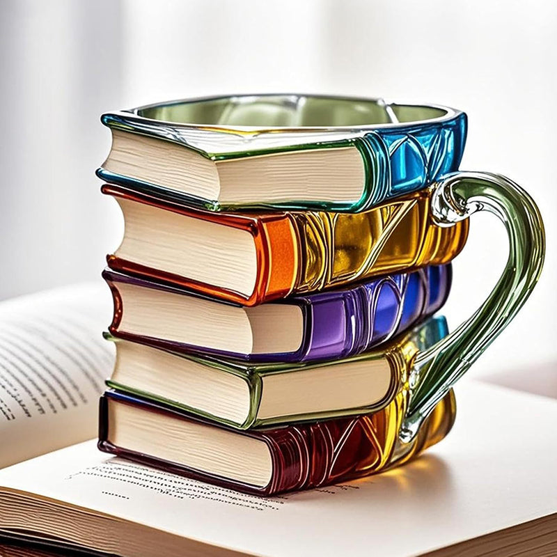 Perfect gift: Painted Book Mug: 11oz, 3D painted books design, colorful resin, unique coffee cup, ideal for collection/gifts.