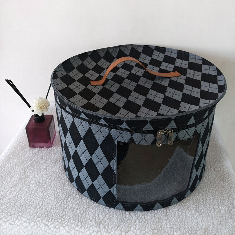 Large Circular Foldable Felt Hat Storage Box with Zipper – Dustproof Travel Cap Organizer, Wardrobe Hat Holder