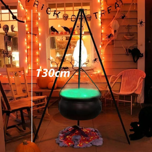 Halloween Black Witches Cauldron with Skeletons on Tripod – Outdoor Horror House Scary Prop, Home Halloween Decoration