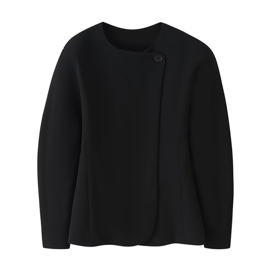 Simple double breasted round neck suit jacket for women