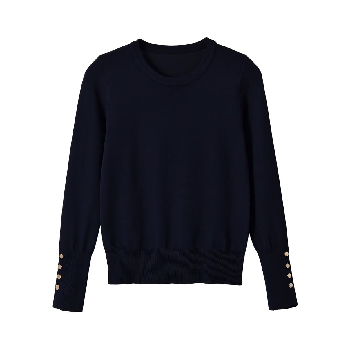 Round neck button decoration long sleeved knitted sweater for women