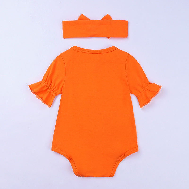 Halloween Cartoon Baby Romper Onesie for Newborns and Toddlers with Headband Included