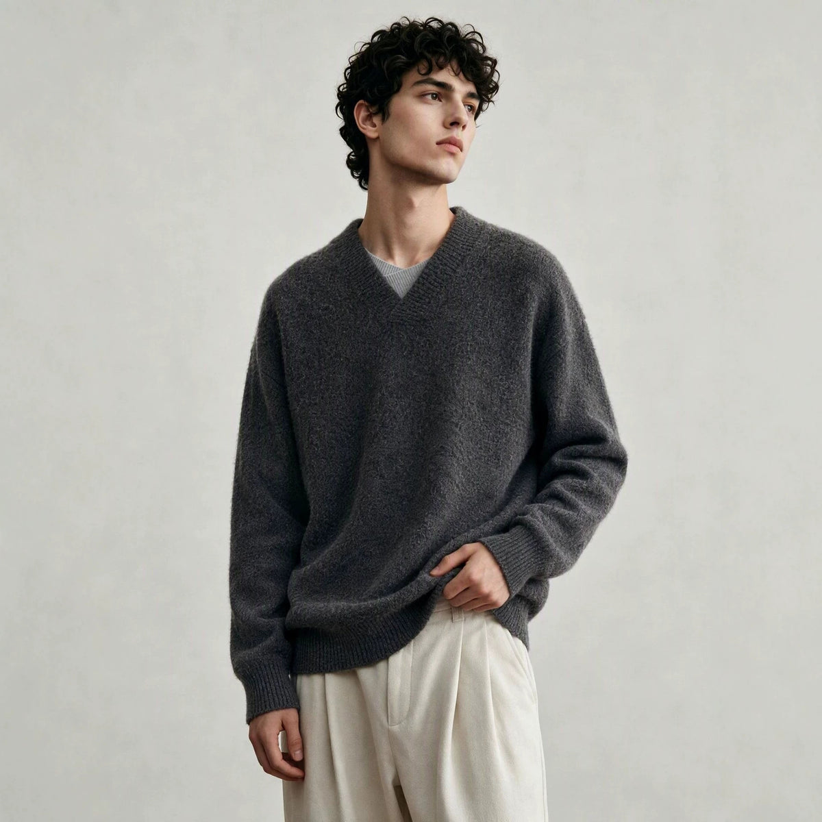 V-neck long sleeved sweater