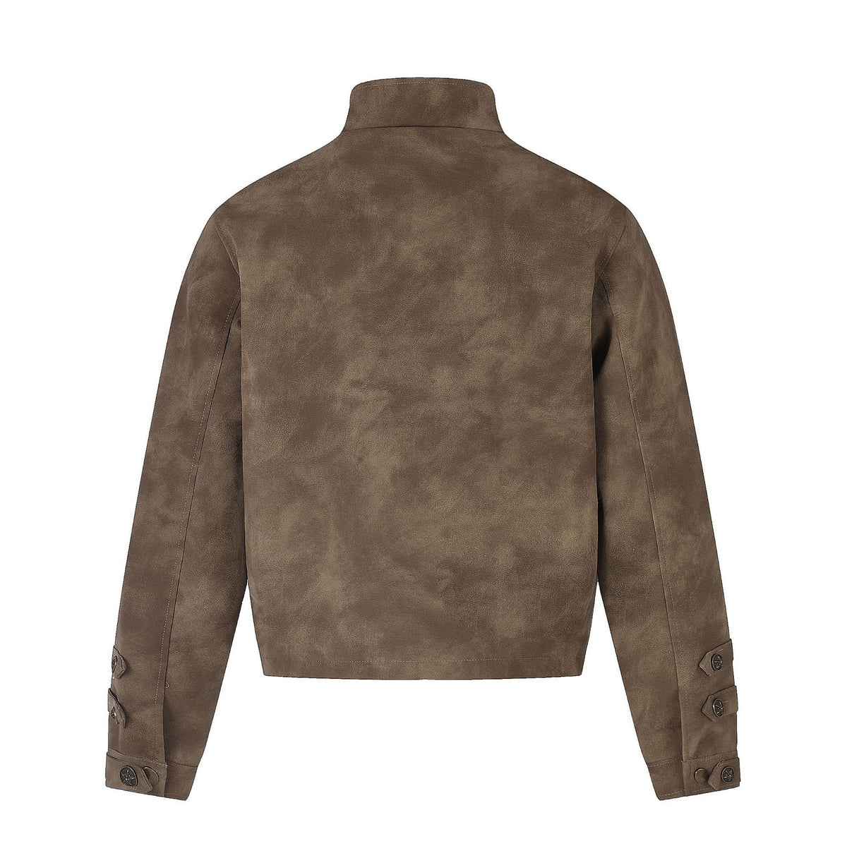 Faux Suede Metal Button Stand Collar Cropped Motorcycle Jacket for Unisex