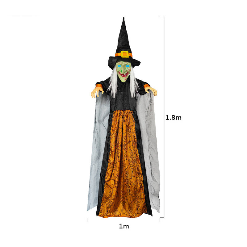 Life Size Talking Witch Decoration – Purple Animatronic Voice-Controlled Glowing Screaming Witch, Halloween Outdoor Spooky Prop