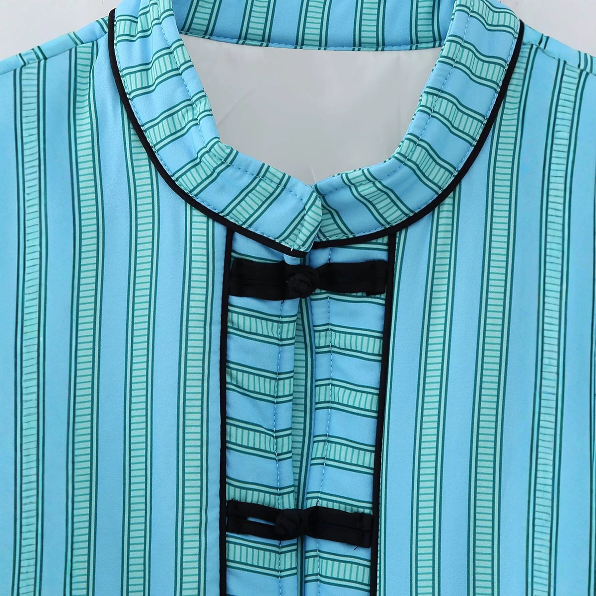 Single row buckle trimmed striped cotton vest for women